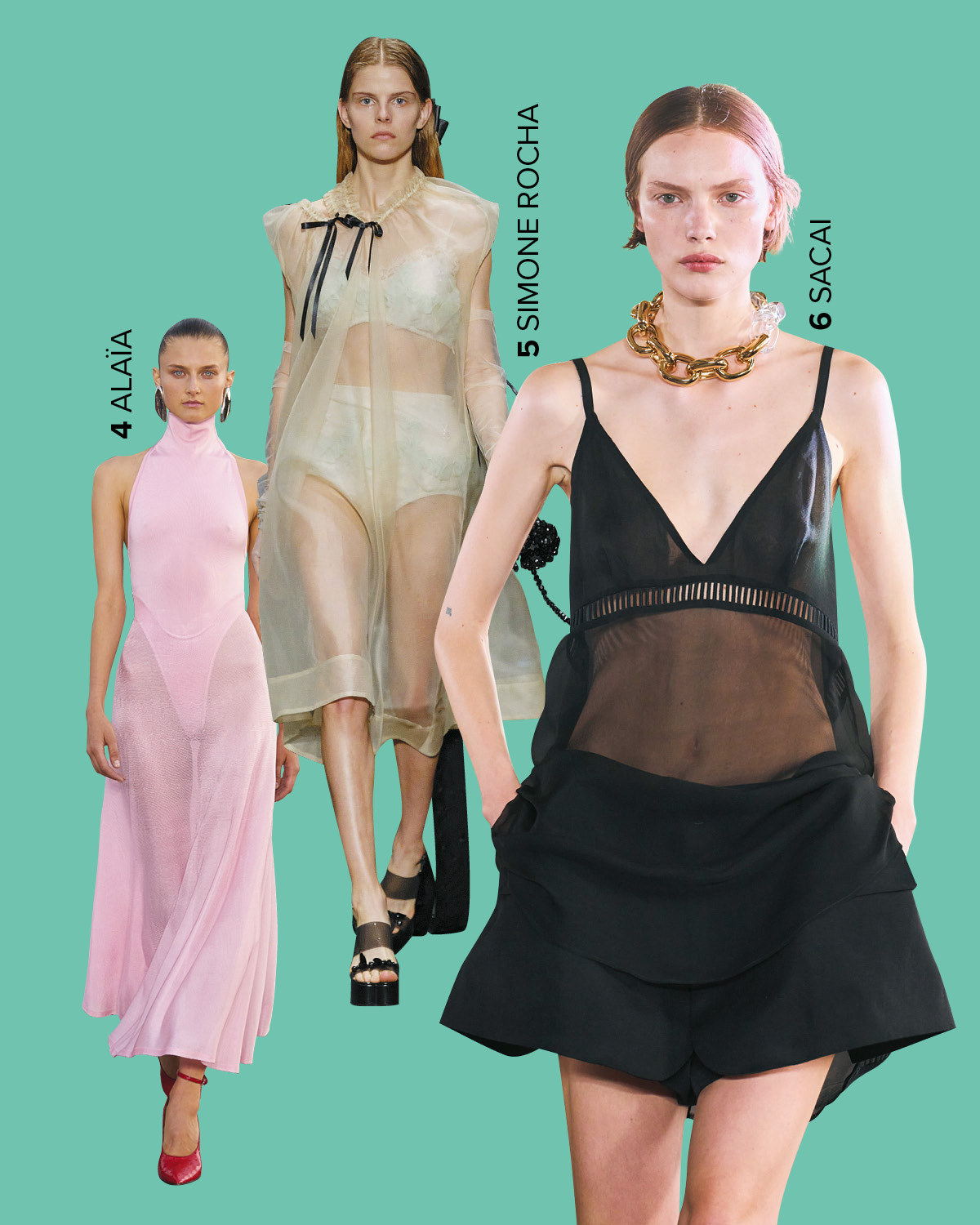 런웨이 속 시스루 드레스 스타일링