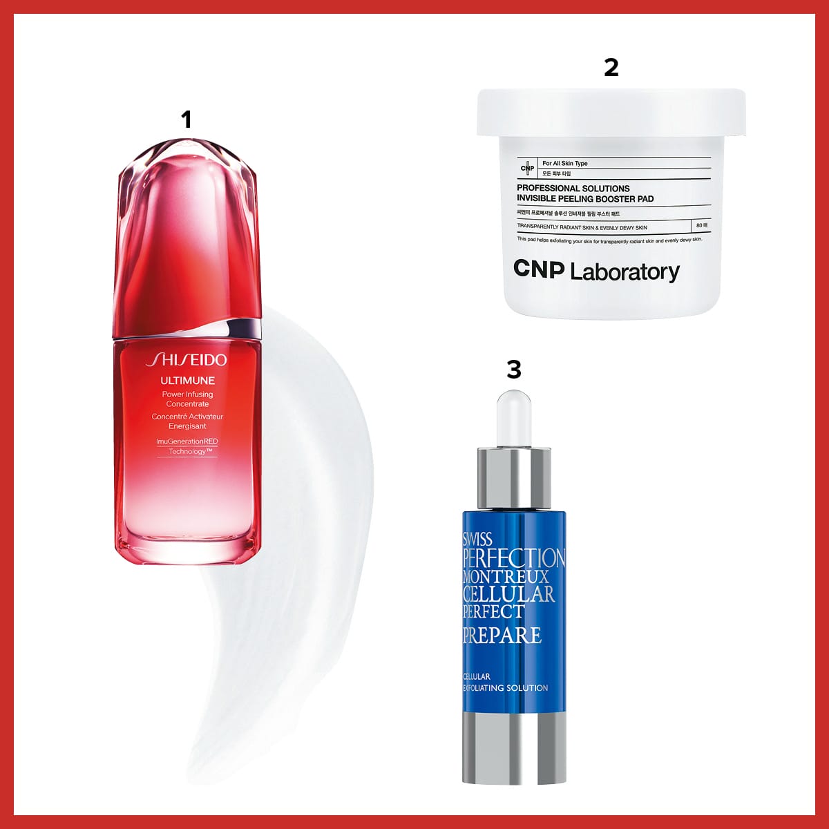 시세이도 얼티뮨 파워 인퓨징 컨센트레이트 Ⅲ 얼티뮨, CNP 프로페셔널 솔루션 인비져블 필링 부스터 패드, 스위스퍼펙션 익스폴리에이팅 솔루션