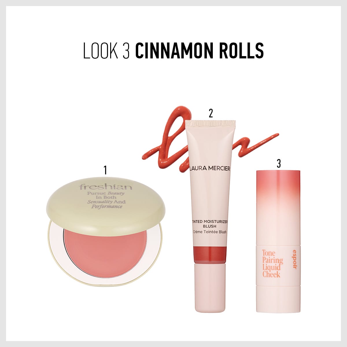 프레시안 에그라이크 크림 블러쉬 06, 로라 메르시에 틴티드 모이스춰라이저 블러쉬 14 선드렌치드, 에스쁘아 톤 페어링 리퀴드 치크 세레나데 퍼시몬