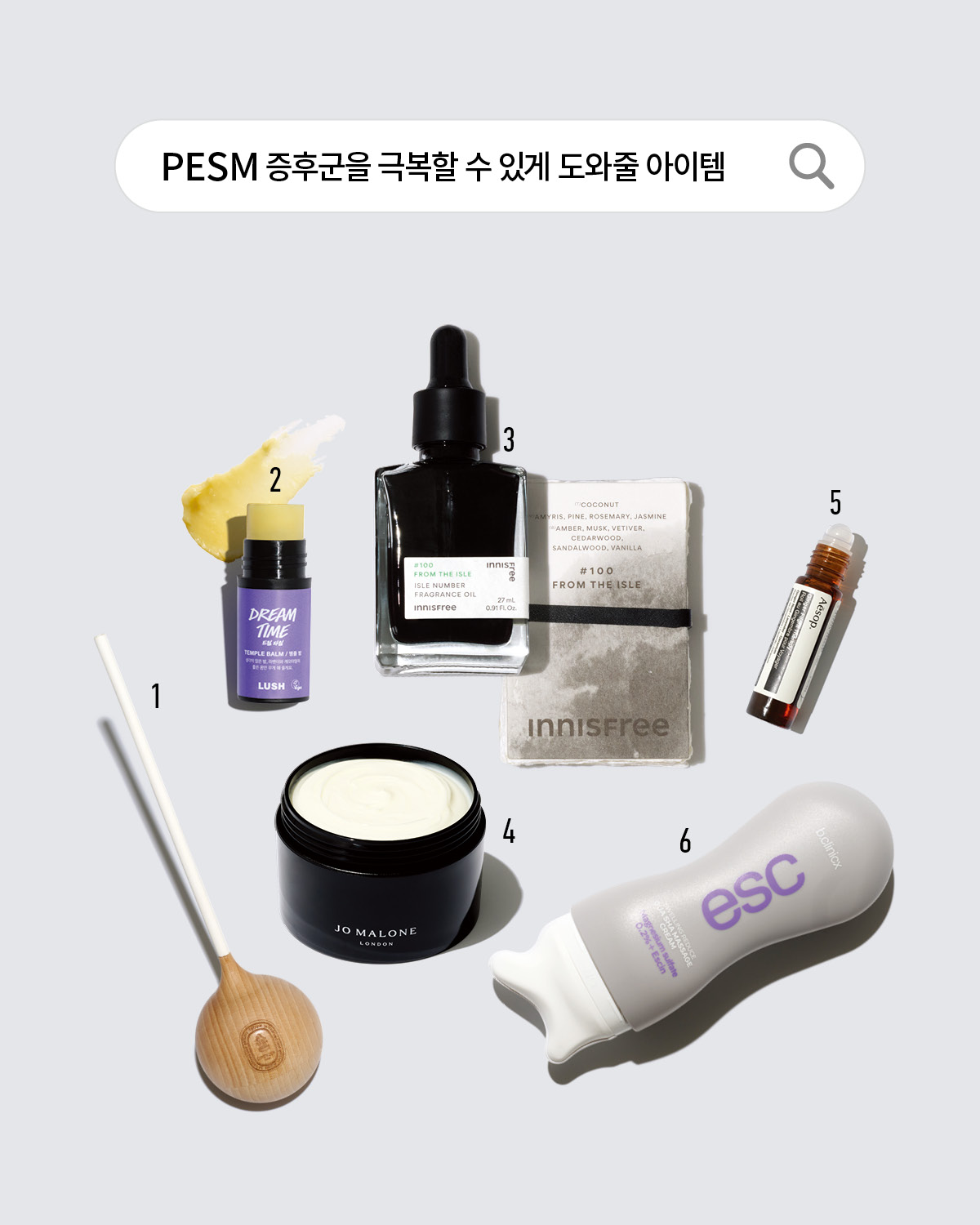 딥티크 오씨레이팅 디퓨저 베이, 러쉬 드림 타임 템플 밤, 이니스프리 아일 넘버 #100 프롬 디아일, 조 말론 런던 인리치 바디 밤, 이솝 진저 플라이트, 비클리닉스 마그네슘 플러스 에스신 바디 괄사 마사지 크림