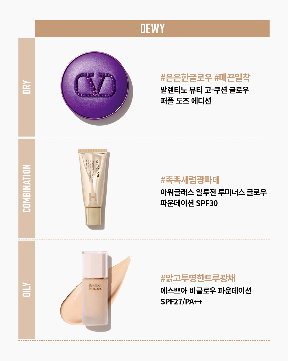 발렌티노 뷰티 고-쿠션 글로우 퍼플 도즈 에디션, 아워글래스 일루전 루미너스 글로우 파운데이션 SPF30, 에스쁘아 비글로우 파운데이션 SPF27/PA++