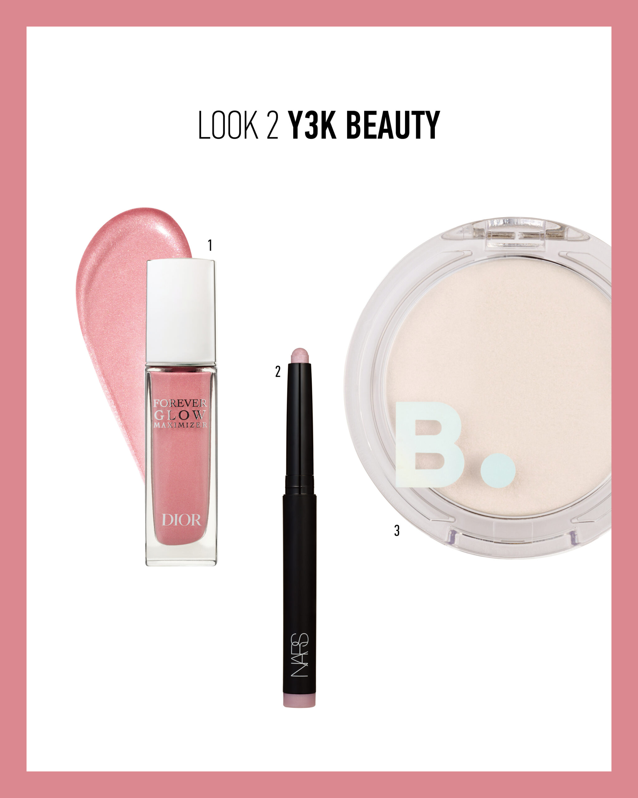 바닐라코 비바이 바닐라 실키 글로우 하이라이터 #PK01 핑크 클라우드, 디올 디올 포에버 글로우 맥시마이저 #212 튀튀, 나스 토탈 시덕션 아이섀도우 스틱 쉬머 #와이어드