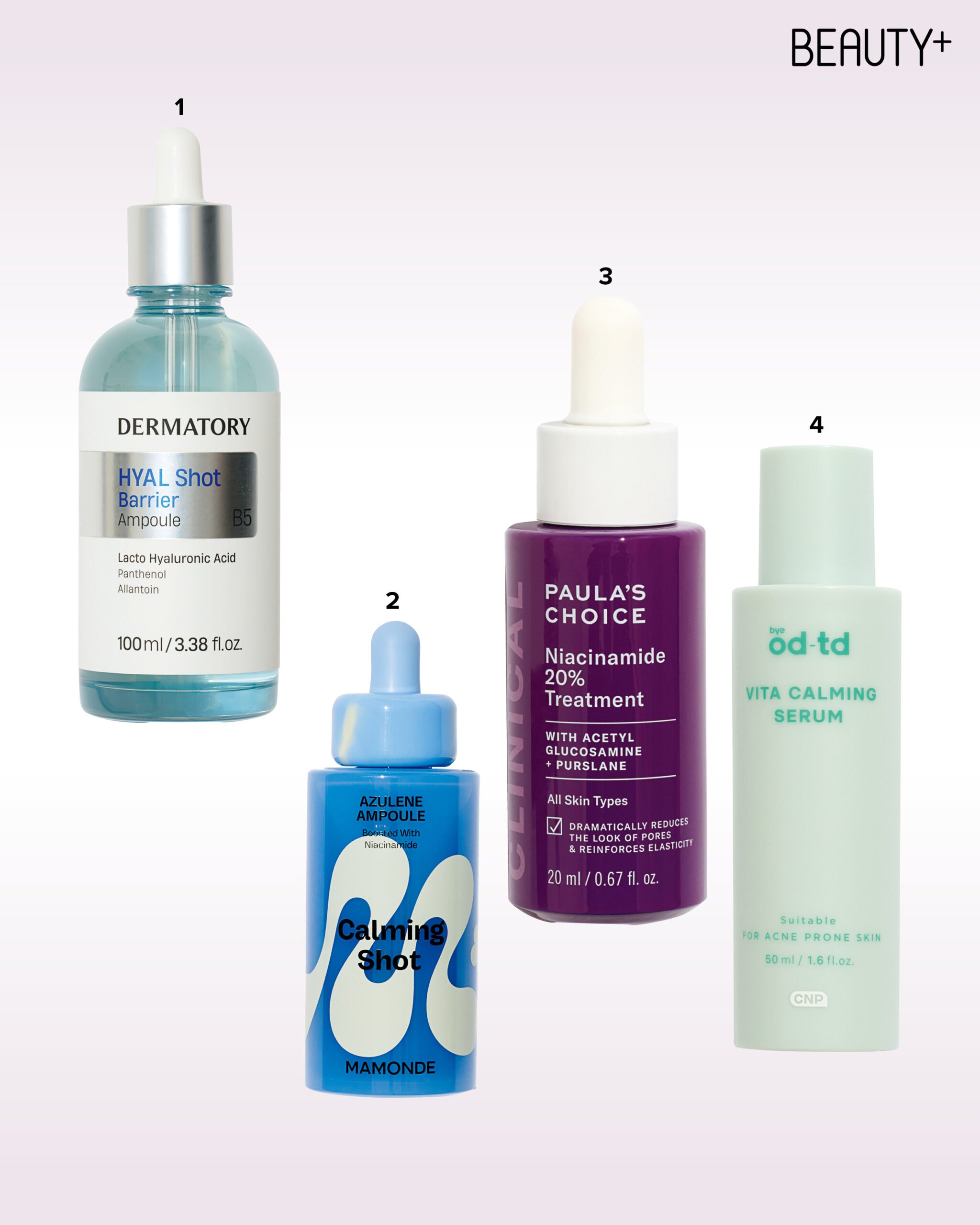 더마토리 히알샷 베리어 앰플 B5, 마몽드 카밍 샷 아줄렌 흔적 수분앰플, 폴라초이스 클리니컬 나이아신아마이드 20% 트리트먼트, CNP 바이 오디티디 비타 카밍 세럼