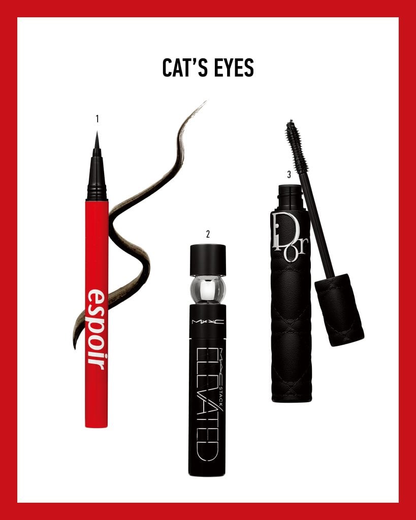 에스쁘아 노머징 브러쉬 라이너 #01 인텐스 블랙, 맥 스택 엘레베이티드 마스카라 #블랙스택, 디올 디올쇼 오버볼륨 #090 블랙