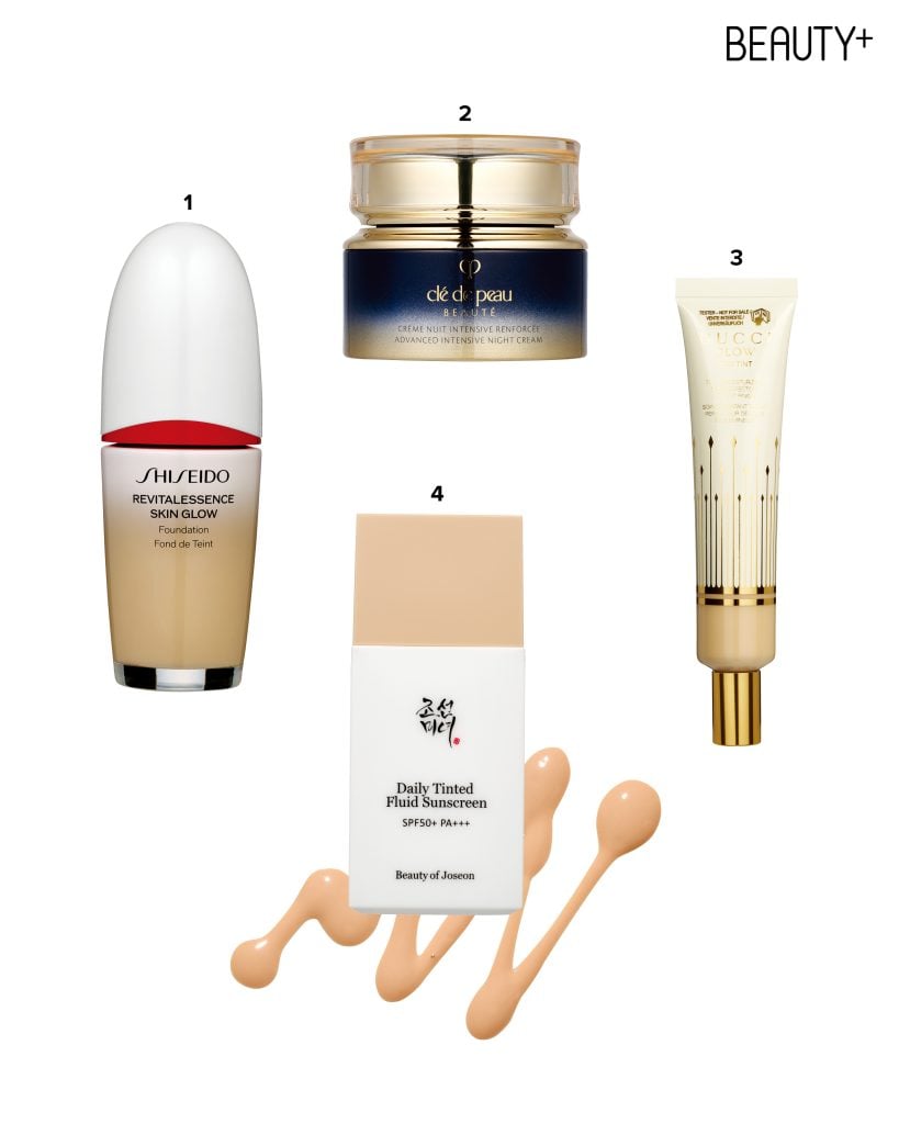 시세이도 리바이탈에센스 스킨 글로우 파운데이션 SPF30/PA++++, 끌레드뽀 보떼 어드밴스드 인텐시브 나이트 크림,    구찌 뷰티 글로우 스킨 틴트, 조선미녀 데일리 틴티드 선세럼 SPF50+/PA+++