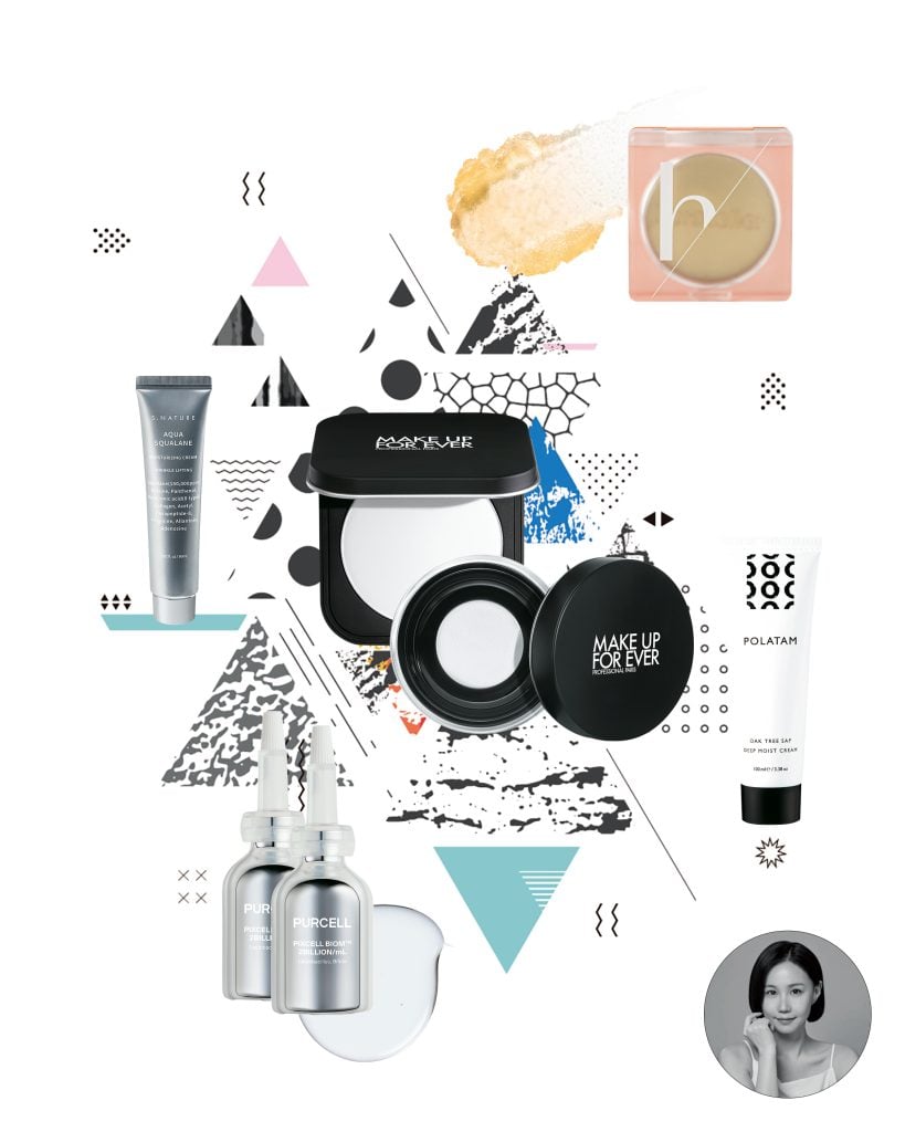 에스네이처의 ‘아쿠아 스쿠알란 수분크림’, 폴라탐의 ‘딥 모이스트 크림’, 퍼셀의 ‘20억 픽셀바이옴™’ 원액, 메이크업포에버의 ‘ULTRA HD파우더나 UHD프레스드 파우더’, 허스텔러의 ‘니어바이 센티드 밤 다이브 인 피그’