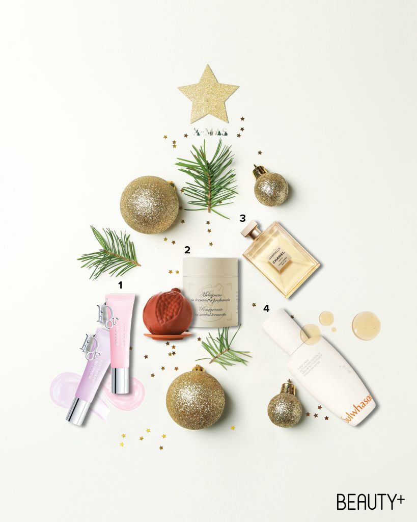 연말 선물, 기프트, 디올 어딕트 립 글로우 버터, 설화수 윤조에센스, 산타마리아노벨라 멜로그라노 인 테라코타, 샤넬 가브리엘 샤넬 바디 오일