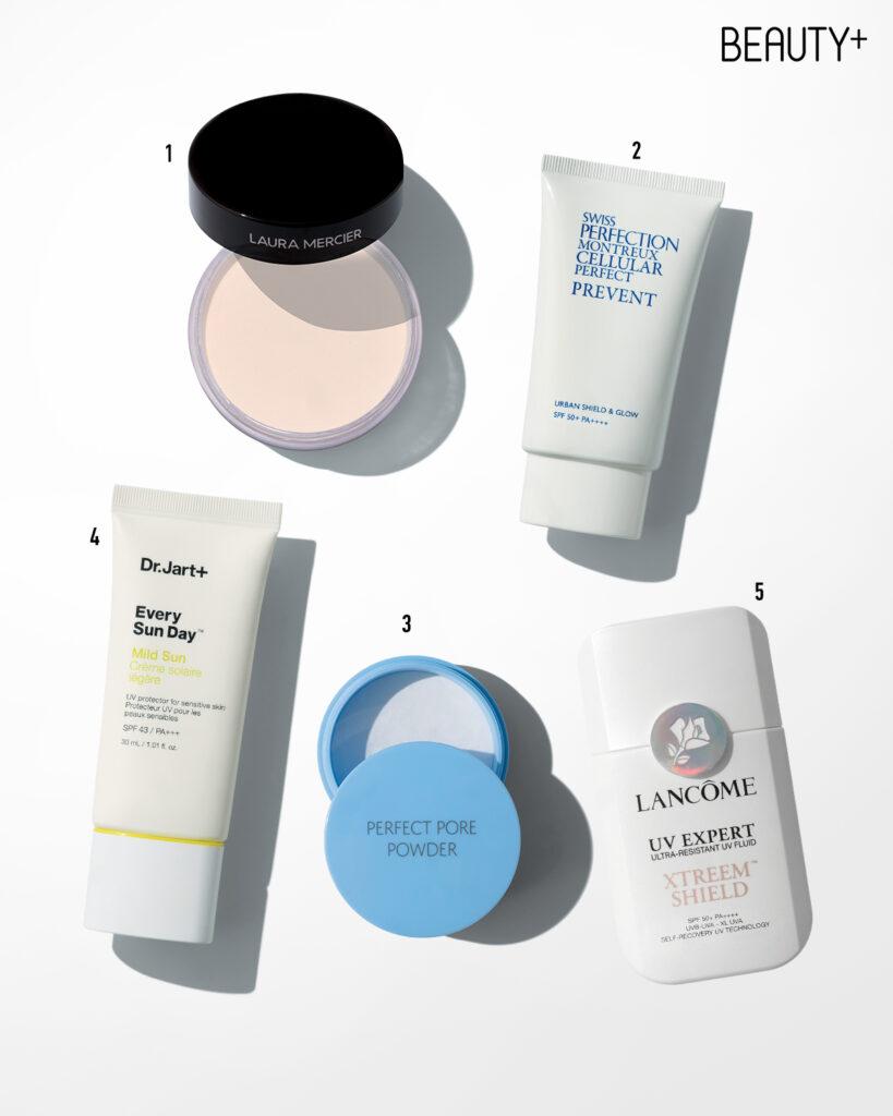 로라 메르시에 미네랄 피니싱 파우더 , 스위스퍼펙션 어반 쉴드 앤 글로우 SPF50+/PA++++ ,  더샘 샘물 퍼펙트 포어 파우더 , 닥터자르트 에브리 선 데이™ 마일드 선 SPF43/PA+++ , 랑콤 유브이 엑스퍼트 익스트림 쉴드 SPF50+/PA++++ 